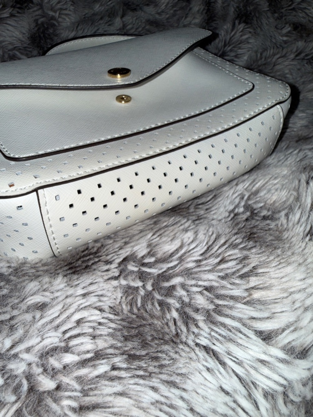 Michael Kors White Perforated Crossbody Bag with Gold Accent - Picture 9 of 14